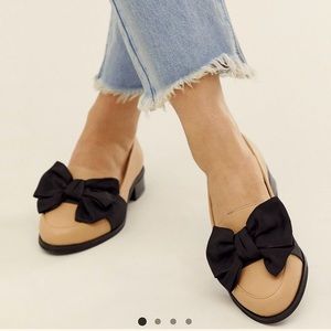 ASOS Nude Loafers with Black Bow Detail